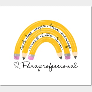 Teach Love Inspire Rainbow Pencil Paraprofessional Back To School Posters and Art